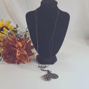 AEO Fashion Necklace, Brown Chain color with Feather and Charm, One Size